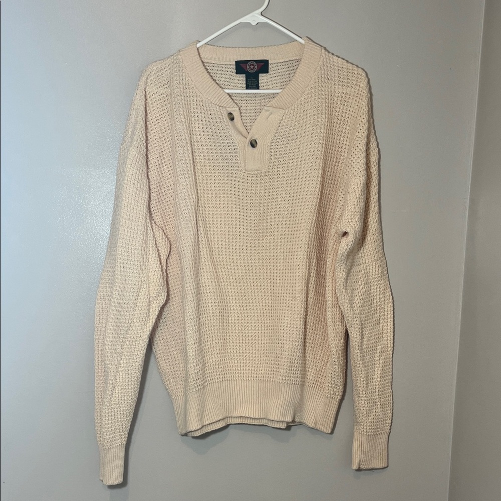 Men's Cream Knit Sweater with Button Detail